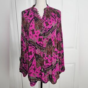 Ralph Lauren Fuchsia Paisley Long-Sleeve Blouse